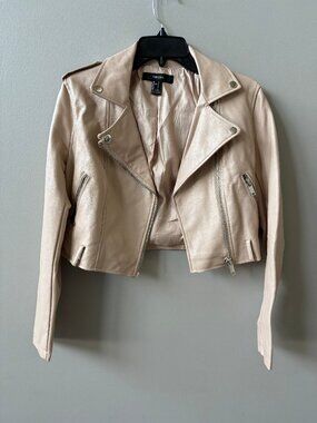Forever 21 light tan/nude faux leather jacket, size small